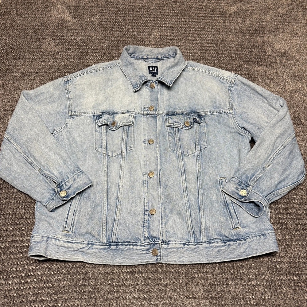 Gap Mens Denim Jean Jacket XL Light‎ Wash Blue Classic Trucker Button Up
